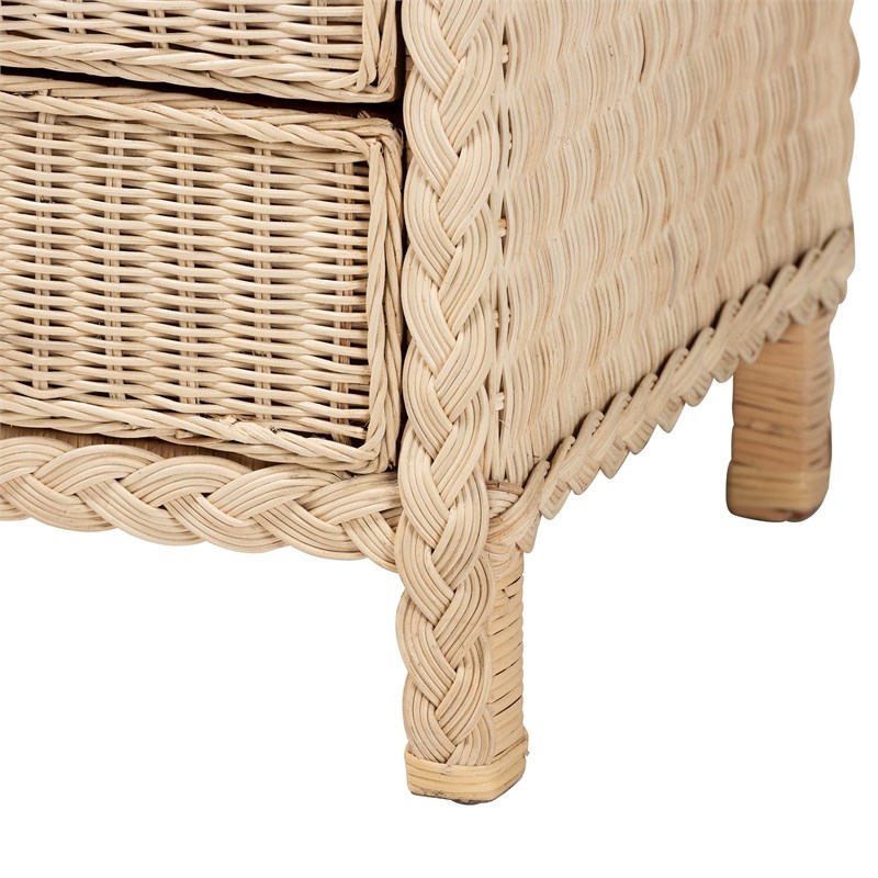 Pemberly Row Sun-Bleached Rattan 3-Drawer Nightstand with Braided Detail