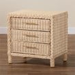 Pemberly Row Sun-Bleached Rattan 3-Drawer Nightstand with Braided Detail