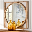 Pemberly Row Contemporary Natural Rattan Square-Frame Round Wall Mirror