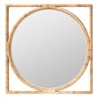 Pemberly Row Contemporary Natural Rattan Square-Frame Round Wall Mirror