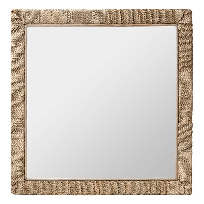 Pemberly Row Natural Seagrass and Mahogany Wood Square Wall Mirror
