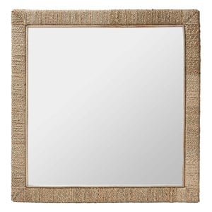 Pemberly Row Natural Seagrass and Mahogany Wood Square Wall Mirror