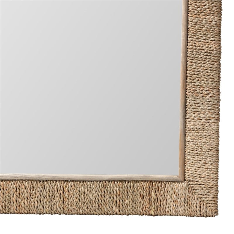 Pemberly Row Natural Seagrass and Mahogany Wood Square Wall Mirror