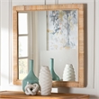 Pemberly Row Natural Rattan and Mahogany Wood Square Accent Wall Mirror