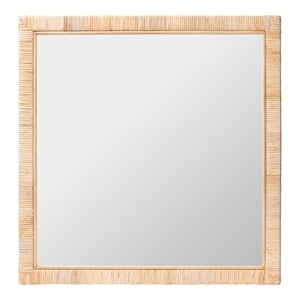 Pemberly Row Natural Rattan and Mahogany Wood Square Accent Wall Mirror