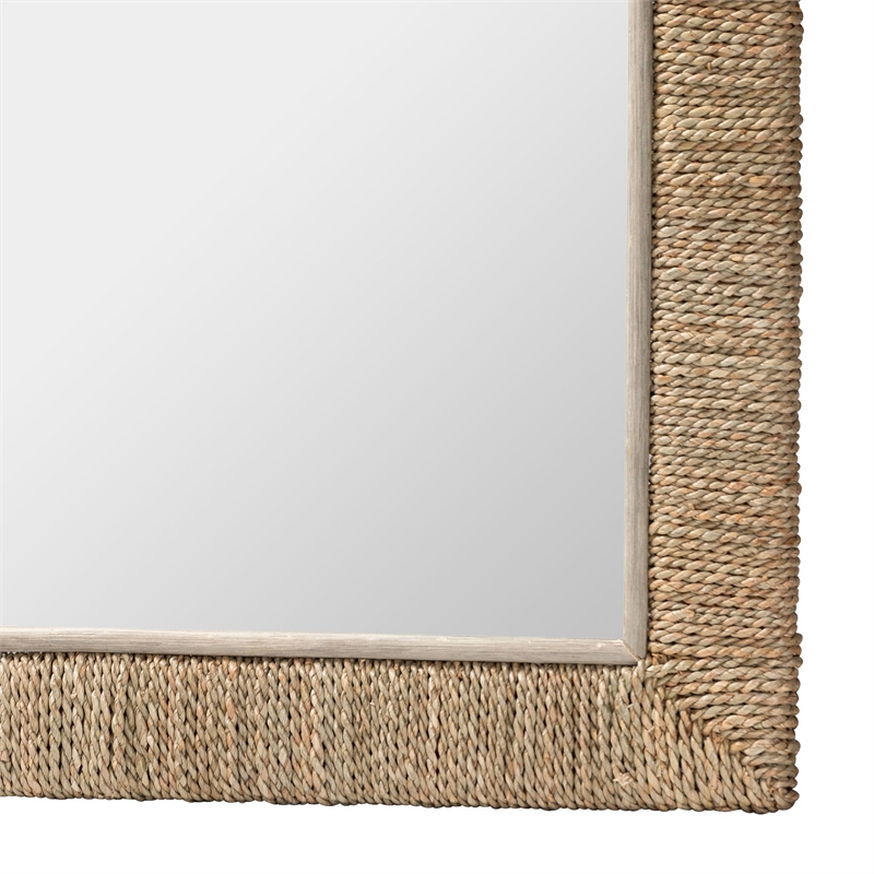 Pemberly Row Natural Seagrass and Mahogany Wood Rectangular Wall Mirror