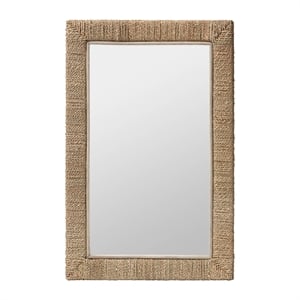 Pemberly Row Natural Seagrass and Mahogany Wood Rectangular Wall Mirror