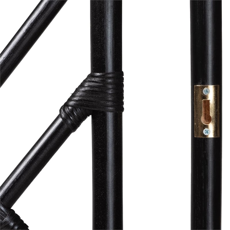 Pemberly Row Black Rattan Queen Standalone Headboard with Geometric Openwork