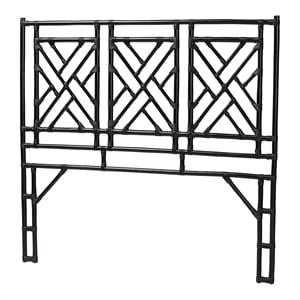 Pemberly Row Black Rattan Queen Standalone Headboard with Geometric Openwork