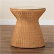 Pemberly Row Light Honey Braided Rattan Hourglass End Table with Glass Top