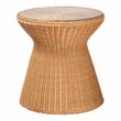 Pemberly Row Light Honey Braided Rattan Hourglass End Table with Glass Top