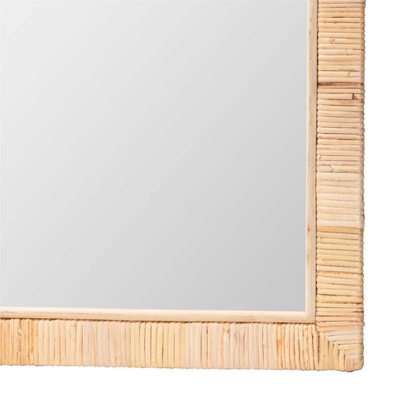 Pemberly Row Natural Rattan and Mahogany Wood Rectangle Accent Wall Mirror