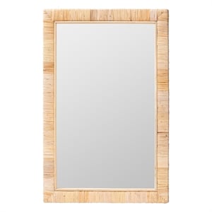 Pemberly Row Natural Rattan and Mahogany Wood Rectangle Accent Wall Mirror