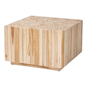 Pemberly Row Teak Wood Coffee Table with Repurposed Wood Log Base