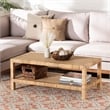 Pemberly Row Light Honey Rattan and Wood Rectangular Coffee Table with Shelf