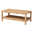 Pemberly Row Light Honey Rattan and Wood Rectangular Coffee Table with Shelf
