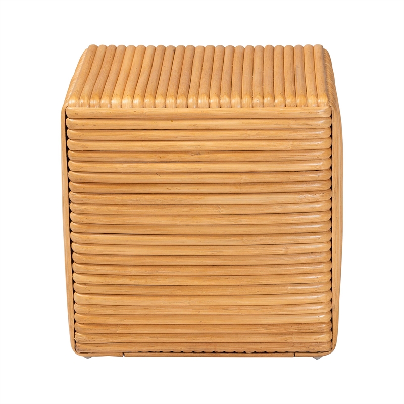 Pemberly Row Light Honey Rattan and Mahogany Wood Square Footstool