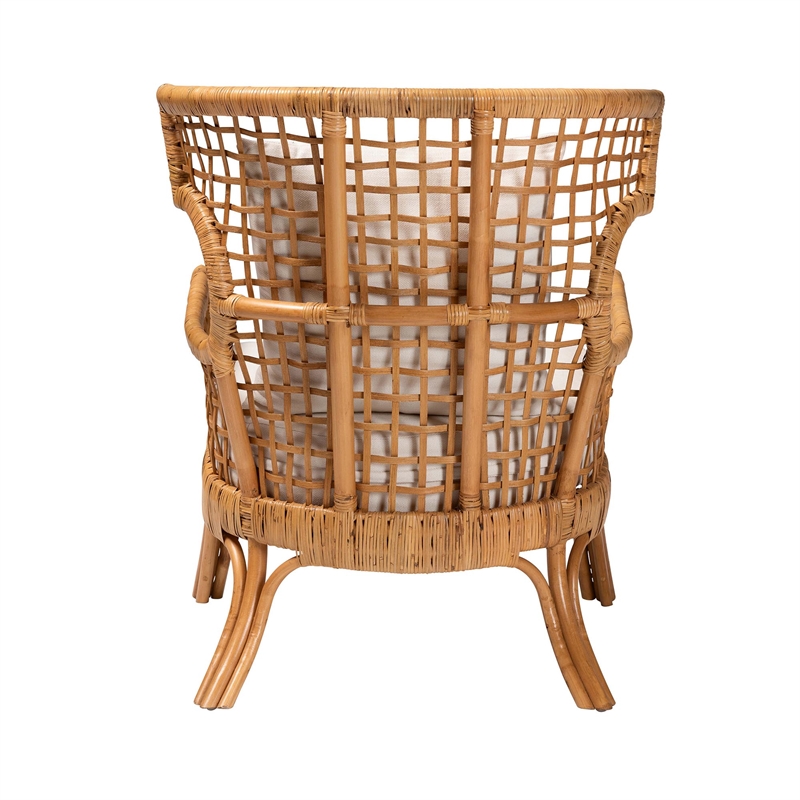 Pemberly Row Light Honey Rattan Lattice Arm Chair with Flared Armrests