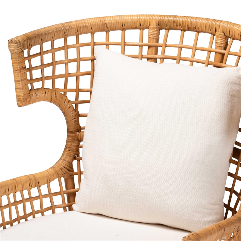 Pemberly Row Light Honey Rattan Lattice Arm Chair with Flared Armrests