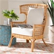 Pemberly Row Light Honey Rattan Lattice Arm Chair with Flared Armrests