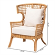 Pemberly Row Light Honey Rattan Lattice Arm Chair with Flared Armrests