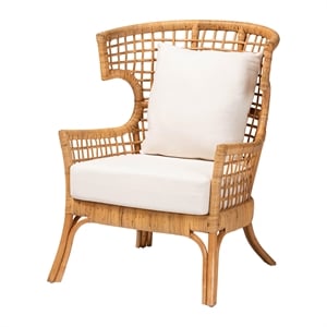 Pemberly Row Light Honey Rattan Lattice Arm Chair with Flared Armrests