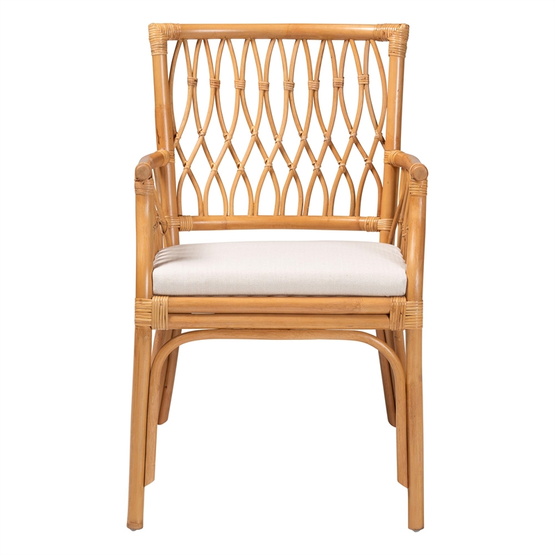 Pemberly Row Light Honey Rattan Openwork Arm Chair with Square Armrests