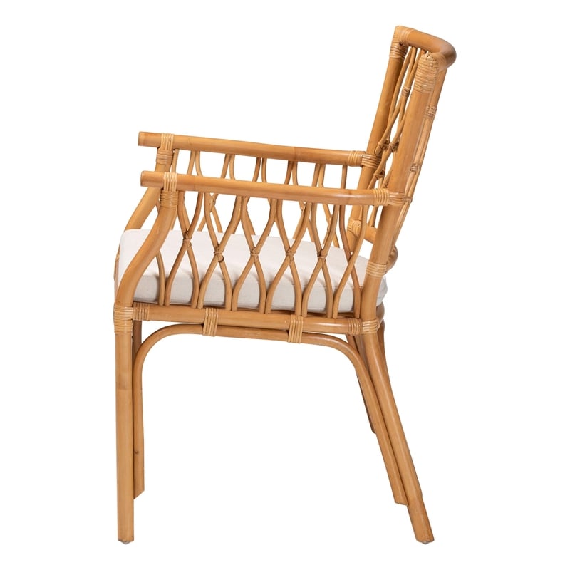 Pemberly Row Light Honey Rattan Openwork Arm Chair with Square Armrests