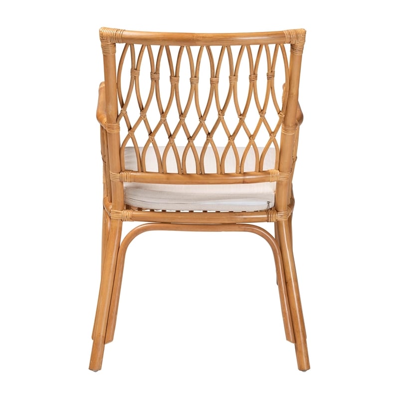 Pemberly Row Light Honey Rattan Openwork Arm Chair with Square Armrests