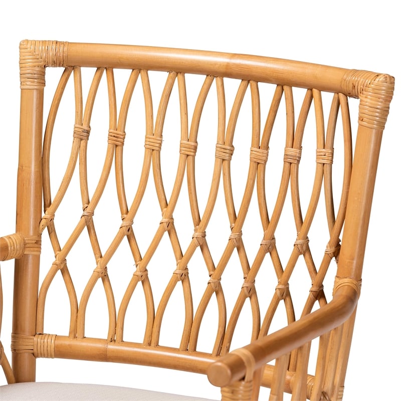 Pemberly Row Light Honey Rattan Openwork Arm Chair with Square Armrests