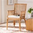 Pemberly Row Light Honey Rattan Openwork Arm Chair with Square Armrests