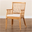 Pemberly Row Light Honey Rattan Openwork Arm Chair with Square Armrests