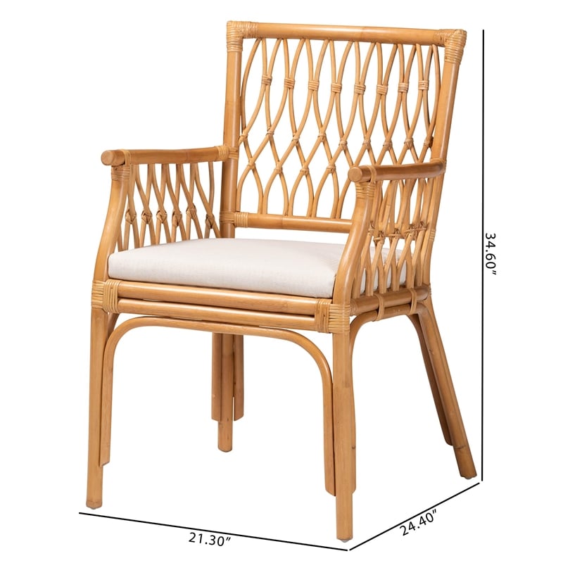 Pemberly Row Light Honey Rattan Openwork Arm Chair with Square Armrests