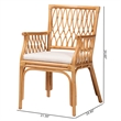Pemberly Row Light Honey Rattan Openwork Arm Chair with Square Armrests