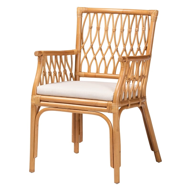 Pemberly Row Light Honey Rattan Openwork Arm Chair with Square Armrests