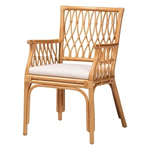 Pemberly Row Light Honey Rattan Openwork Arm Chair with Square Armrests