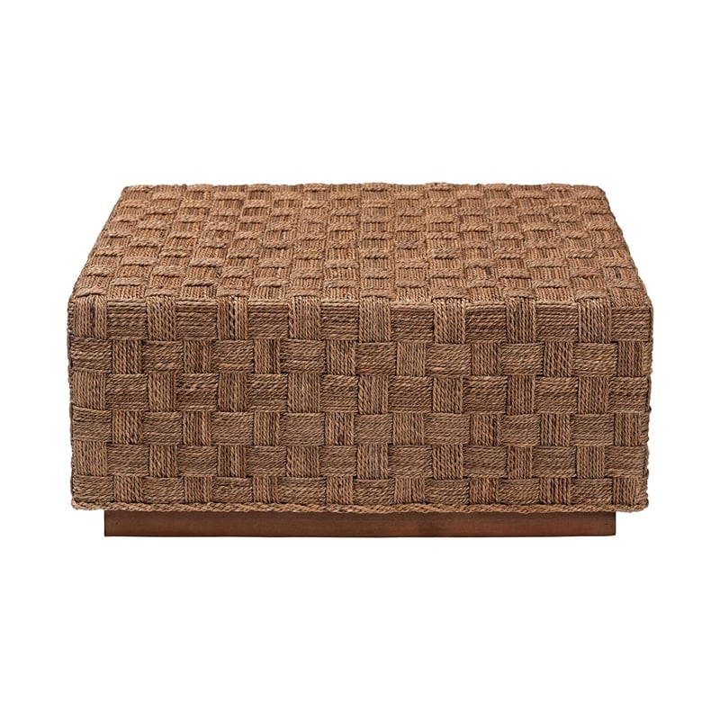 Pemberly Row Natural Seagrass and Acacia Wood Square Coffee Table