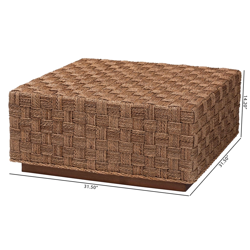 Pemberly Row Natural Seagrass and Acacia Wood Square Coffee Table
