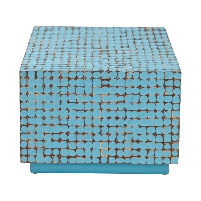 Pemberly Row Blue Coconut Shell and Acacia Wood Rectangular Coffee Table