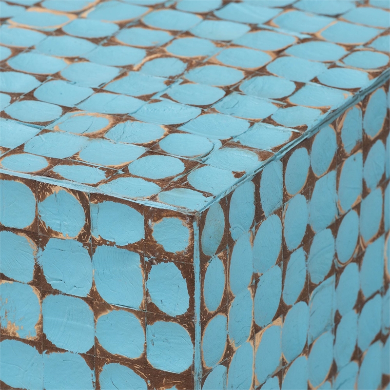 Pemberly Row Blue Coconut Shell and Acacia Wood Rectangular Coffee Table