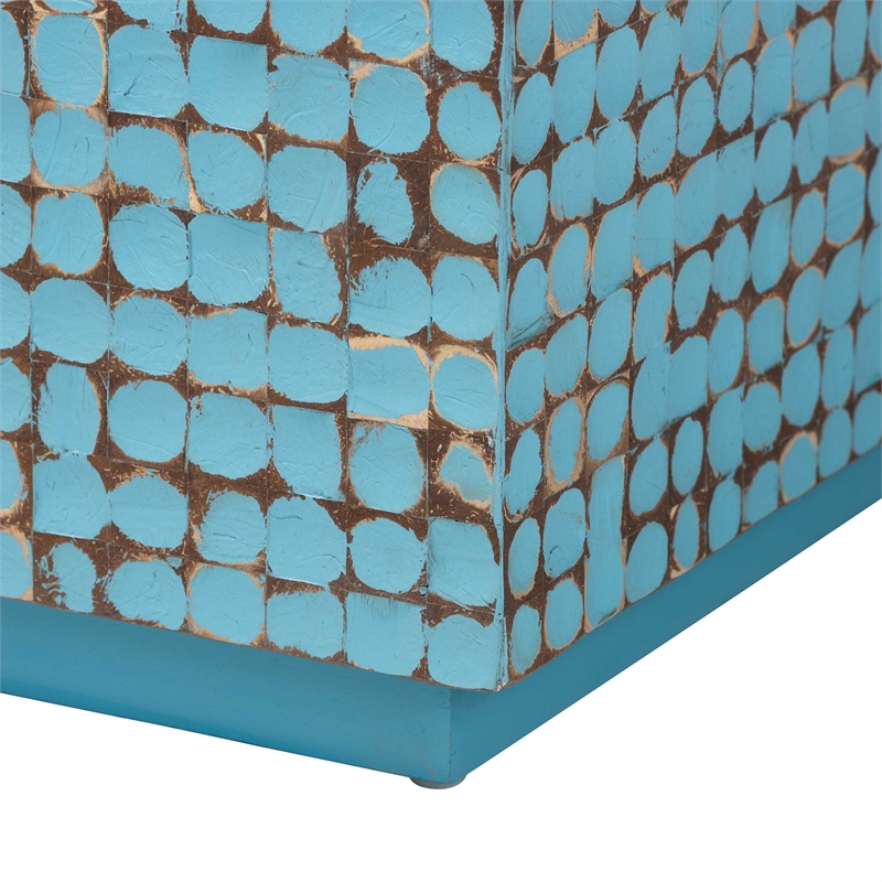 Pemberly Row Blue Coconut Shell and Acacia Wood Rectangular Coffee Table