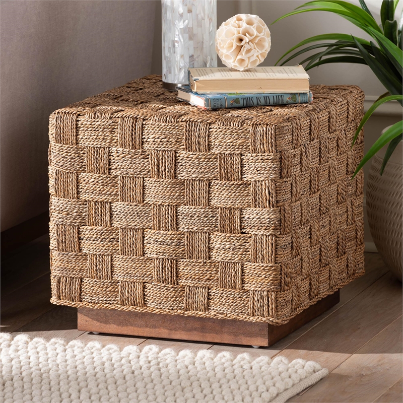 Pemberly Row Natural Seagrass and Acacia Wood Square End Table