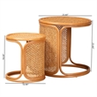 Pemberly Row Honey Rattan 2-Piece Nesting End Table Set with Round Tops