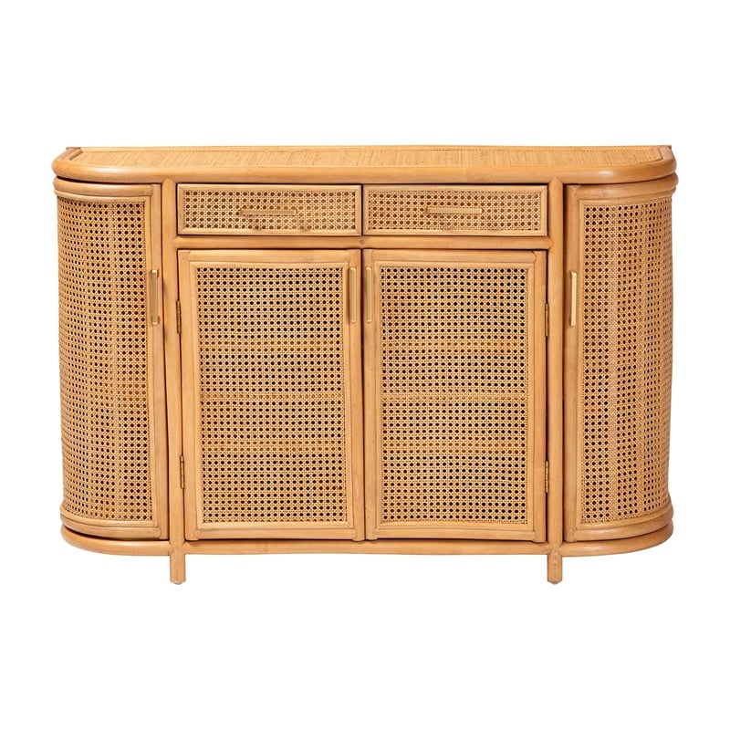 Pemberly Row Natural Rattan Sideboard with 7 Shelves and 2 Drawers