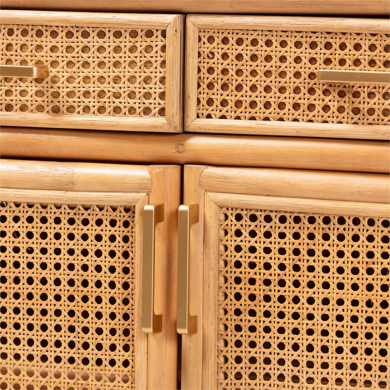 Pemberly Row Natural Rattan Sideboard with 7 Shelves and 2 Drawers