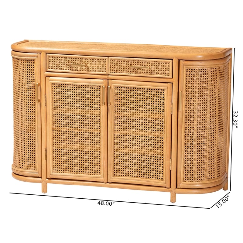 Pemberly Row Natural Rattan Sideboard with 7 Shelves and 2 Drawers