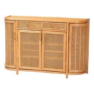 Pemberly Row Natural Rattan Sideboard with 7 Shelves and 2 Drawers