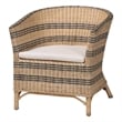 Pemberly Row Natural Rattan Barrel-Back Accent Chair with Striped Accents
