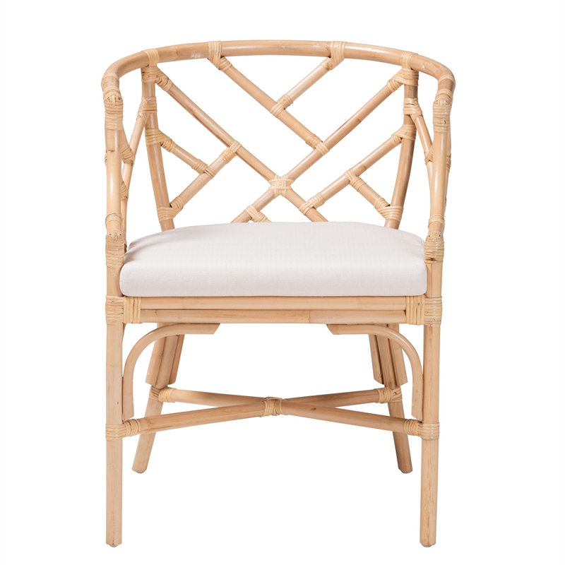 Pemberly Row Natural Rattan Handwoven Barrel Accent Dining Chair