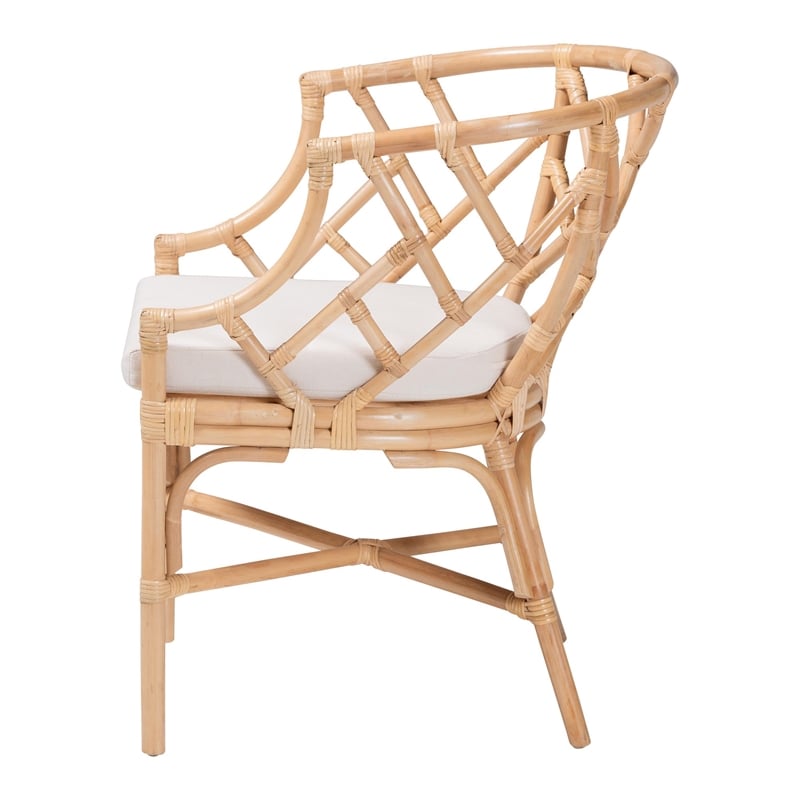 Pemberly Row Natural Rattan Handwoven Barrel Accent Dining Chair